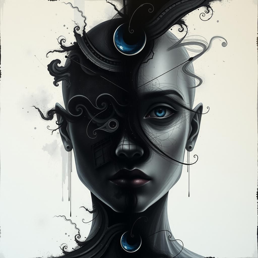 Enigmatic Face in Dreamlike Void, Digital Art