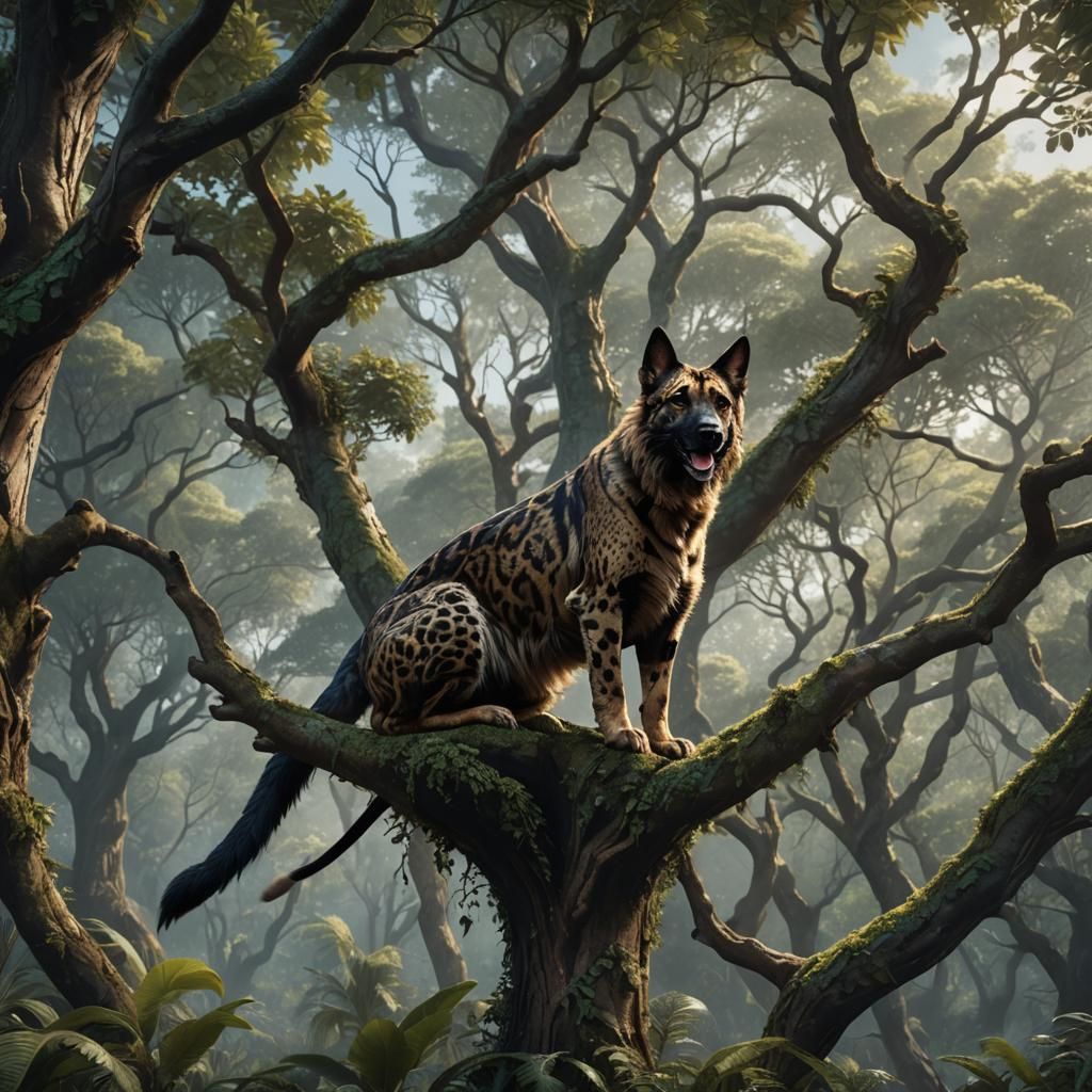Belgian Shepherd Leopard Hybrid Climbing Trees