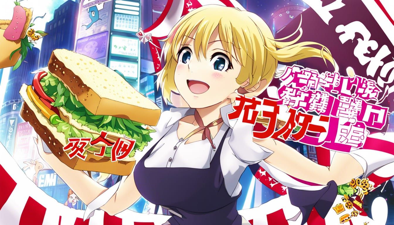 Animated Sandwich Character with a Plea, in Anime Style