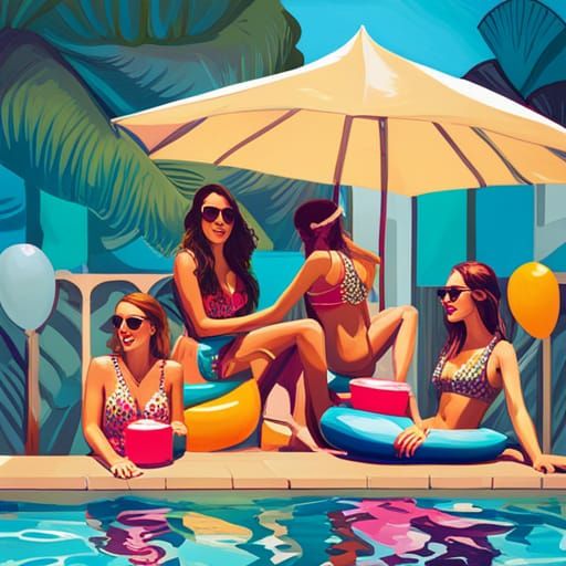 Bachelorette Pool Party in Colorful Splash Art Style
