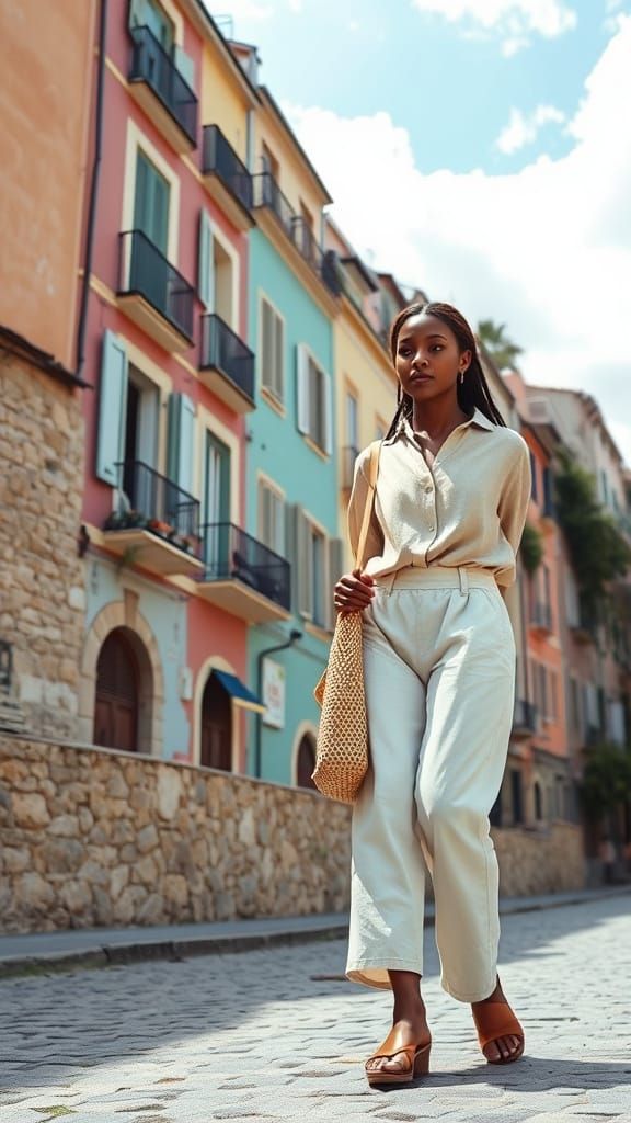 Cinque Terre: African Woman in Linen Outfit