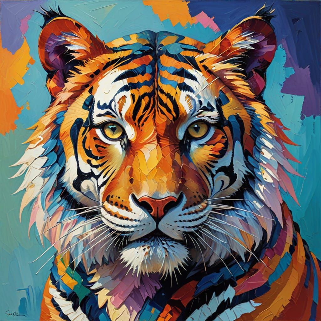 Tiger Portrait as Impasto Painting