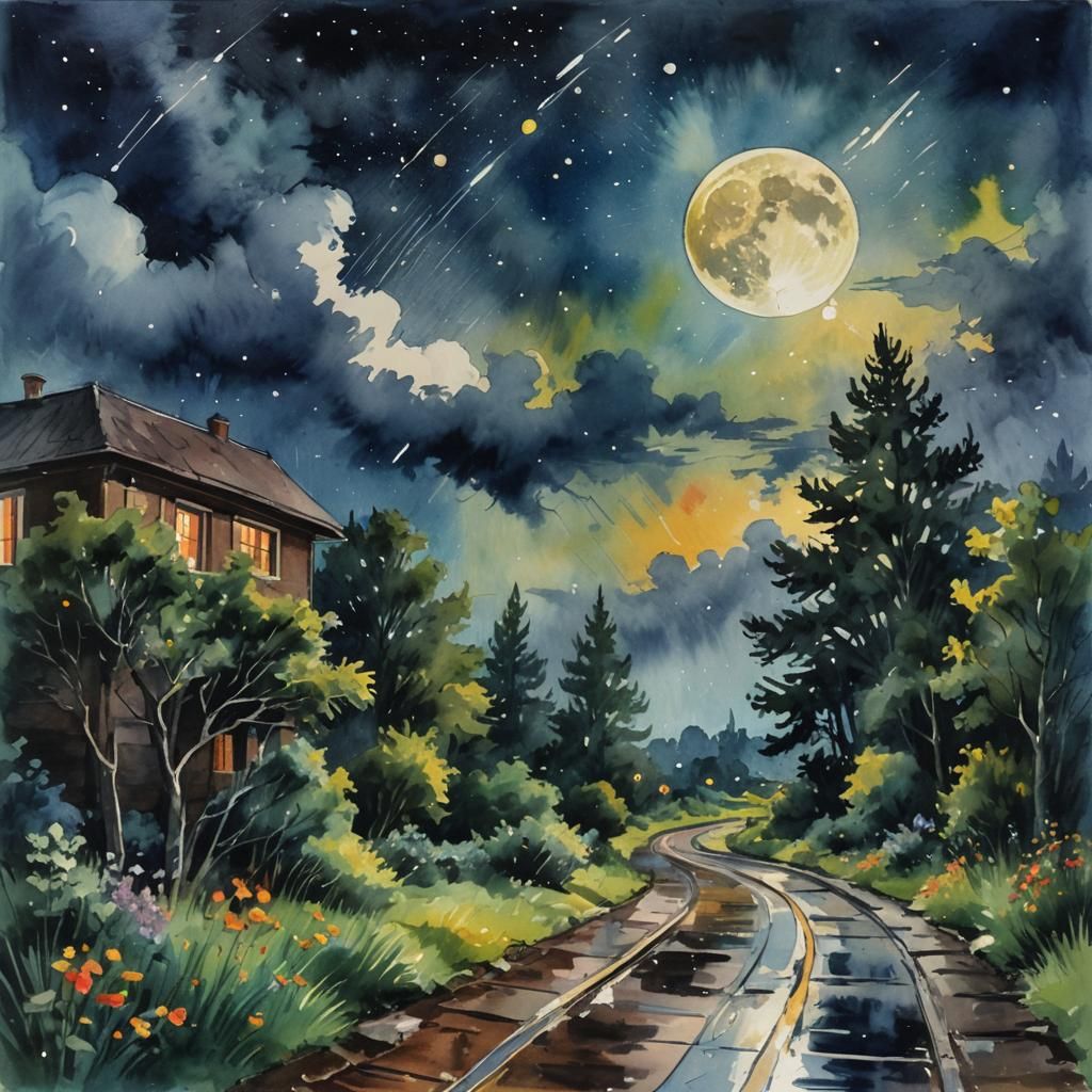 Surreal Landscape: Rain Sonatas in Gouache Style