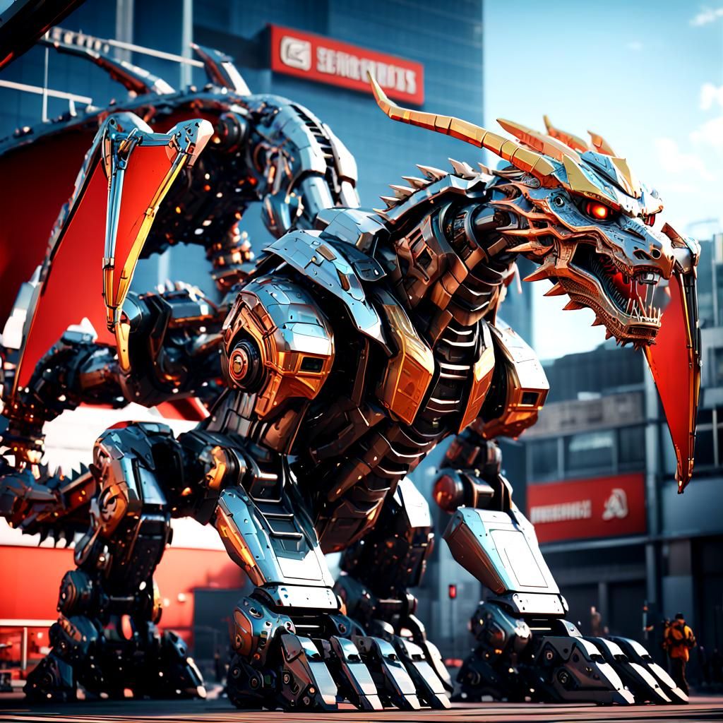 Giant Robot Dragon: Intricate Sci-Fi Machine