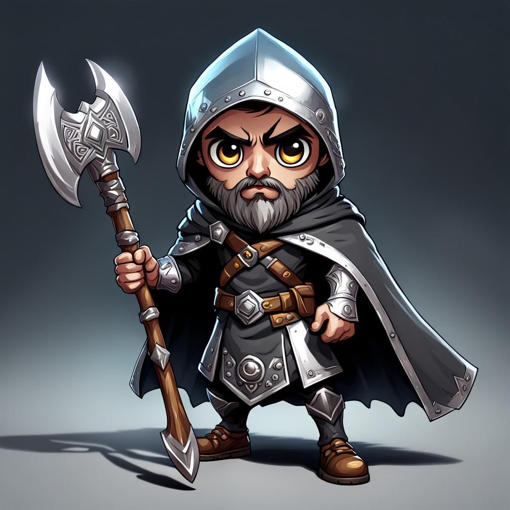 Chrome RPG Character with Axe and Cape