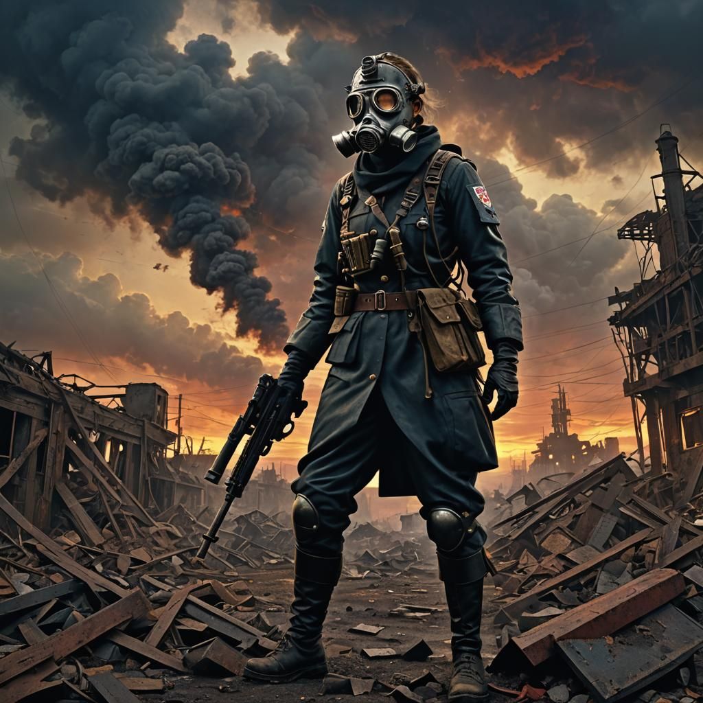 Dieselpunk Panzer War Machine in Wasteland Sunset