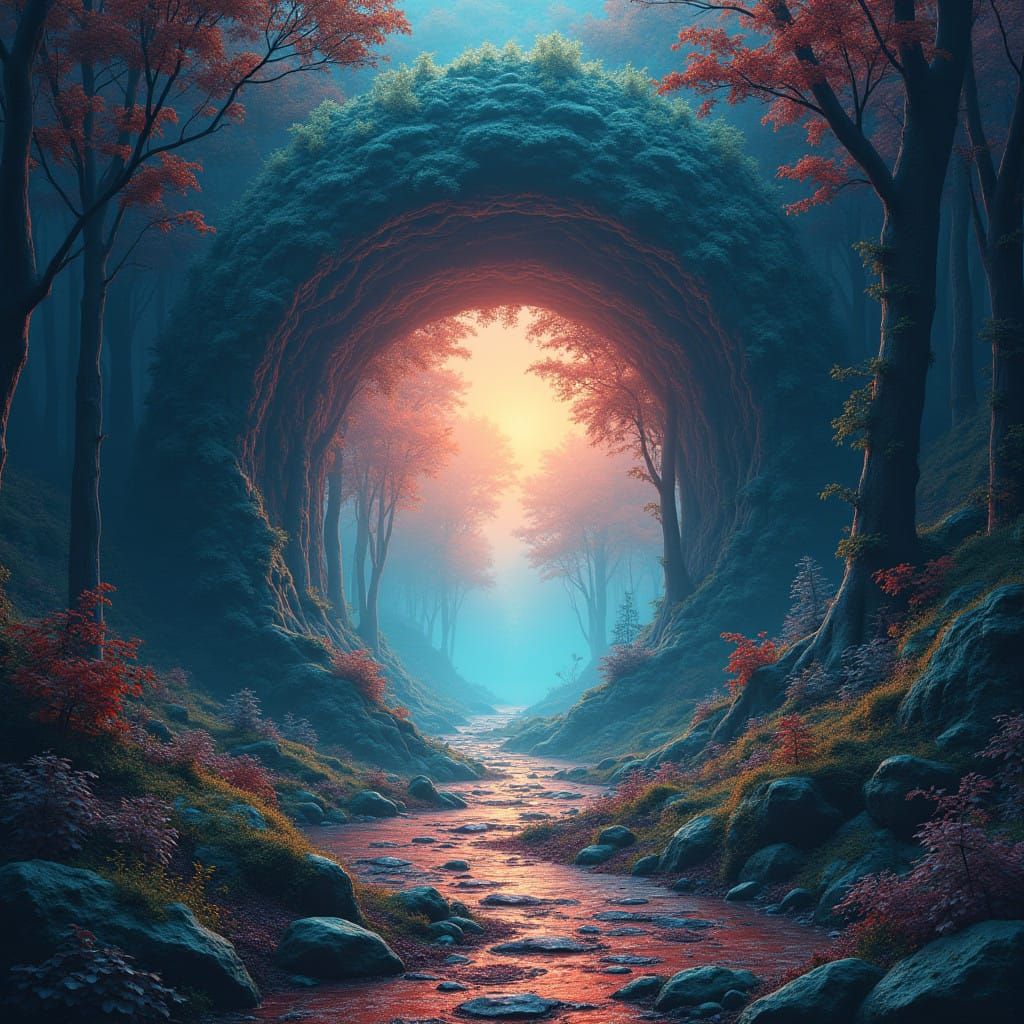 Dreamlike Portal in Vibrant Blues and Oranges