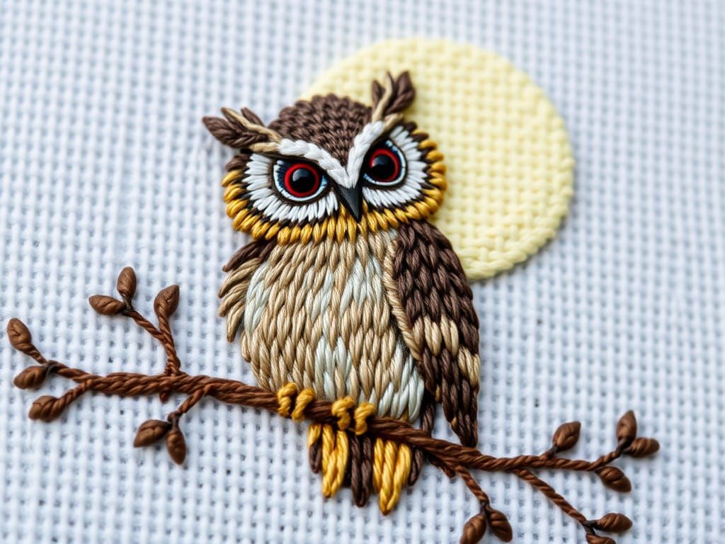 Whimsical Folk Art Owl Embroidery