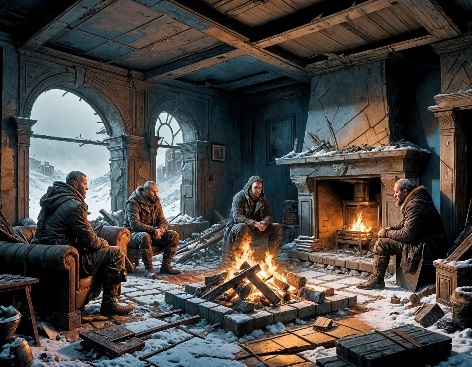 Apocalyptic Winter Refuge in Ruins