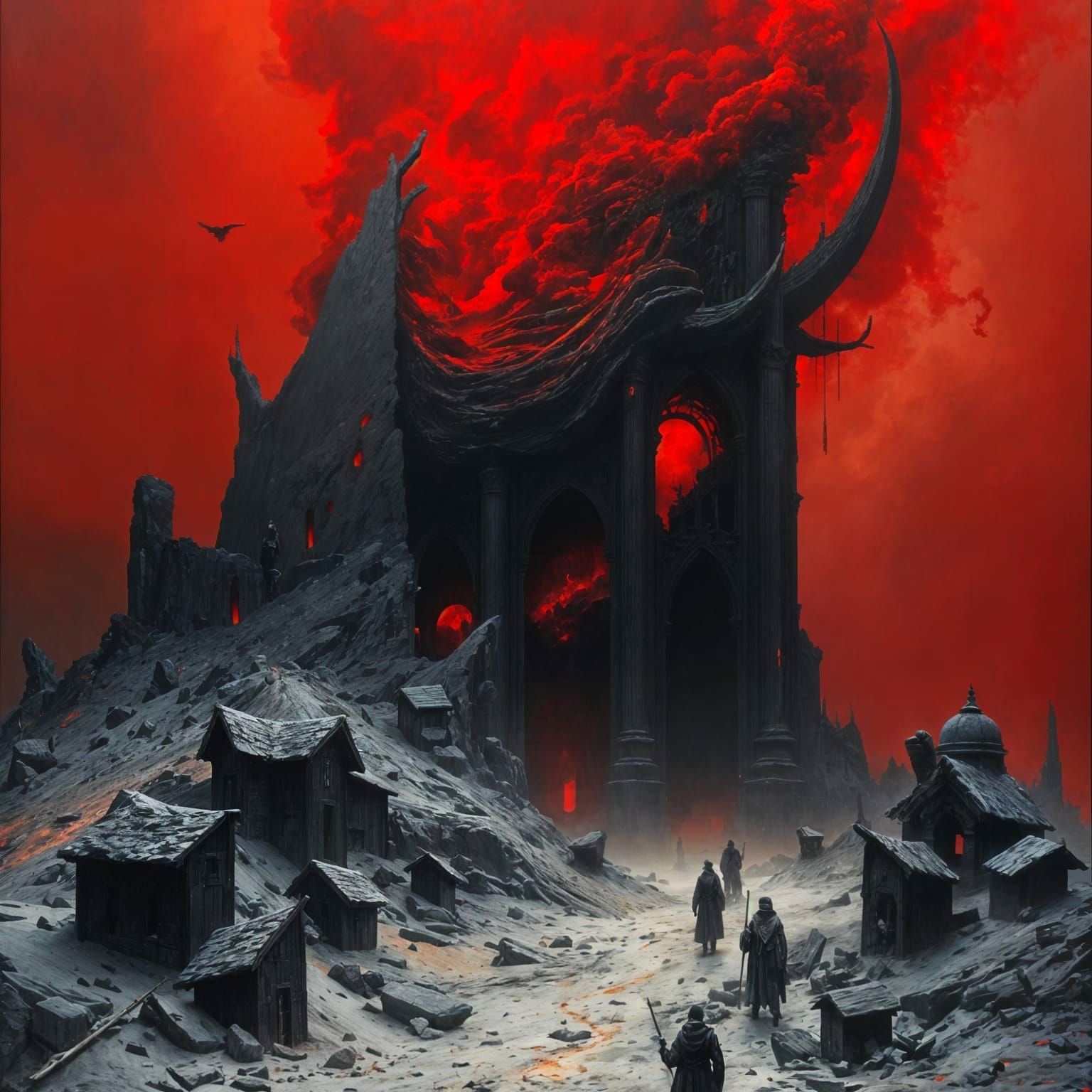 Surreal Dark Fantasy Masterpiece in Vibrant Crimson