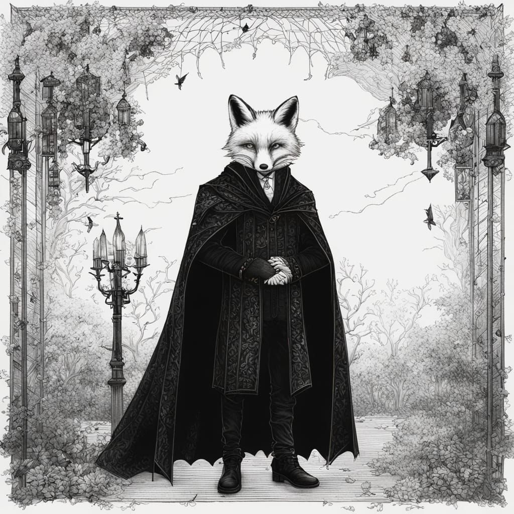 Gothic Fox in Elegant Black Attire