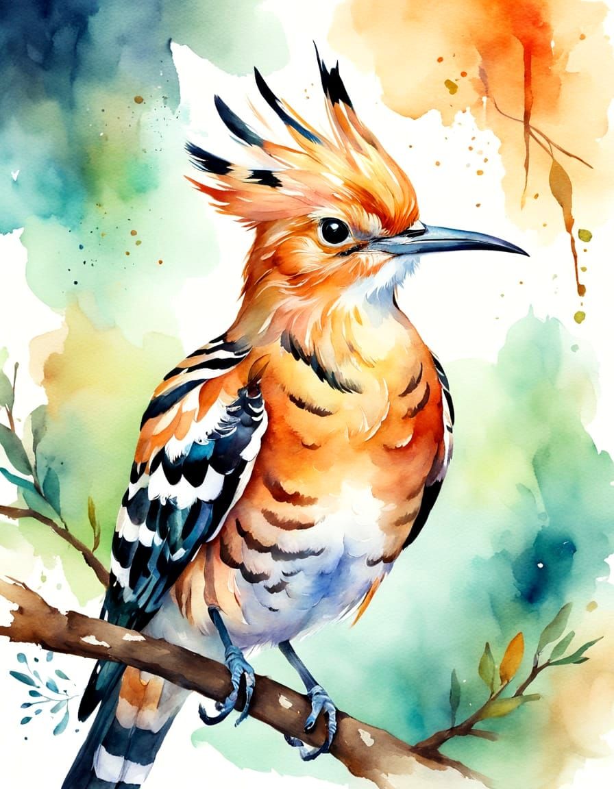 Whimsical Watercolor Hoopoe Portrait