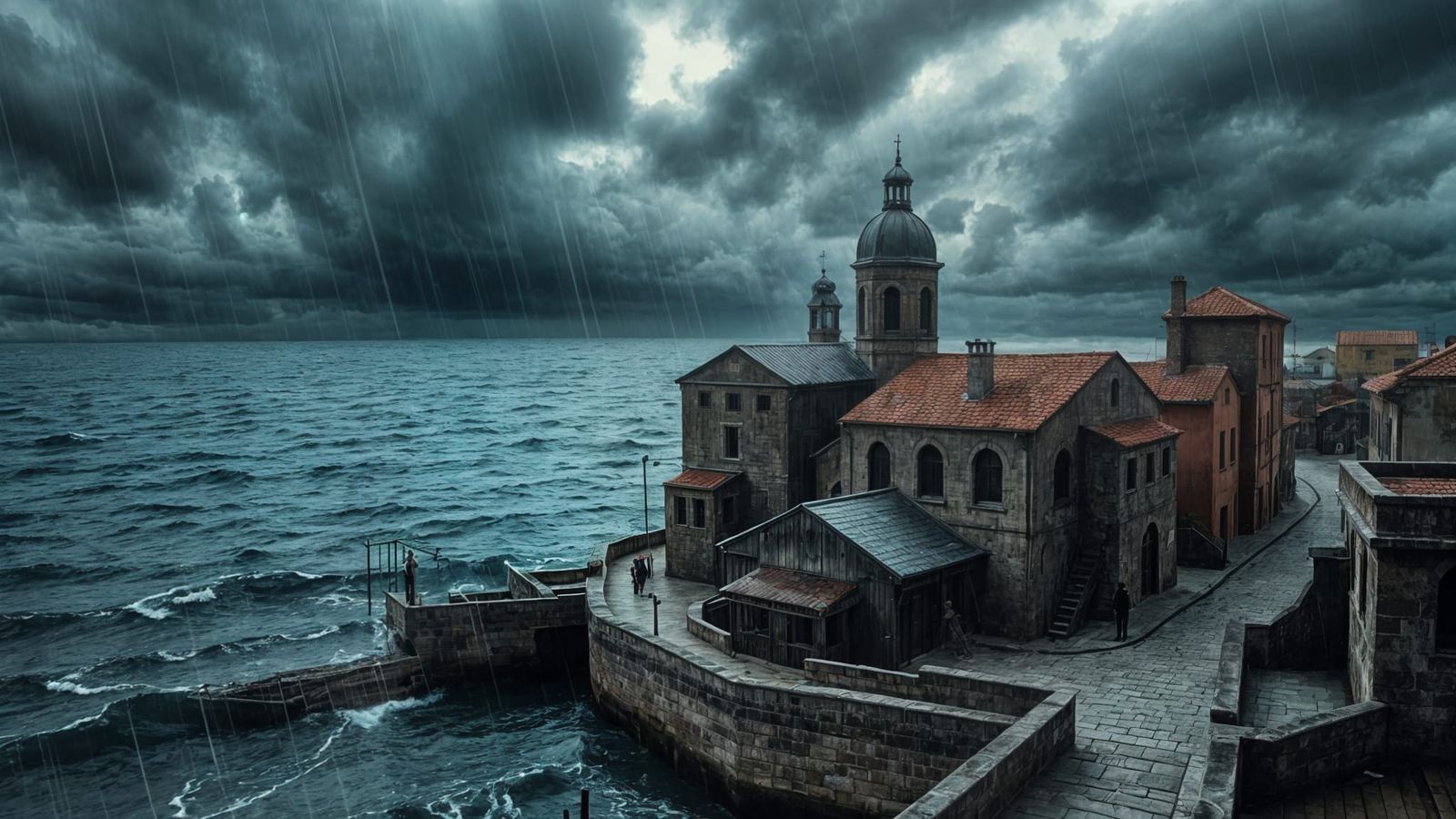 Stormy Day in Old City by the Sea