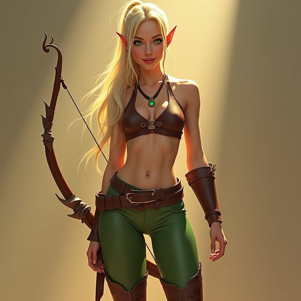 Ethereal High Elf with Bow in Matte Painting Style