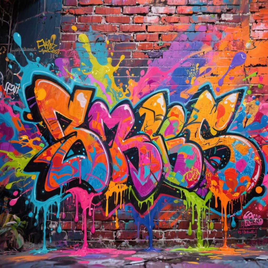 Vibrant Graffiti Art Explosion on Brick Wall