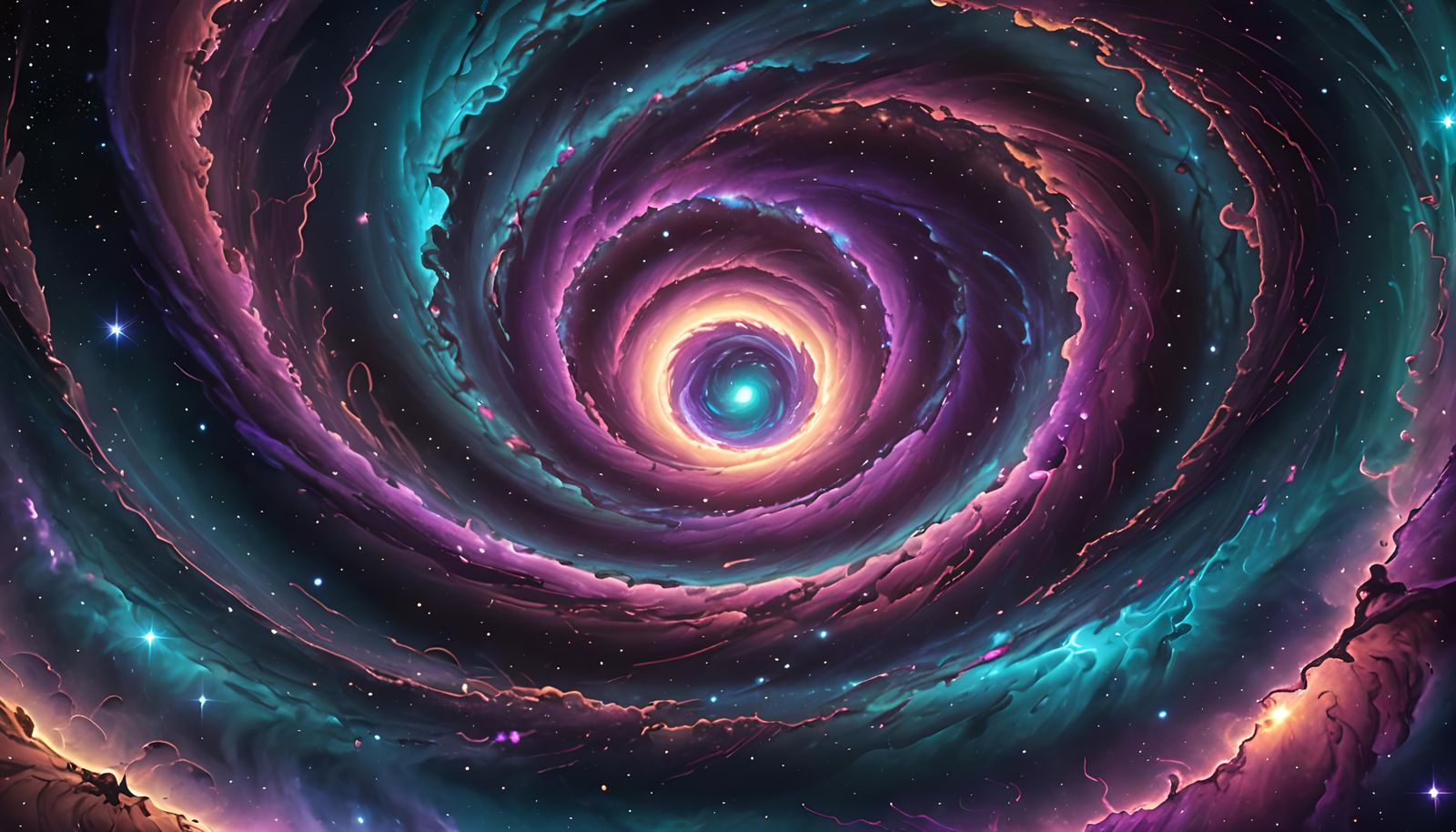 Galactic Vortex Abstract Wallpaper in Teal and Magenta