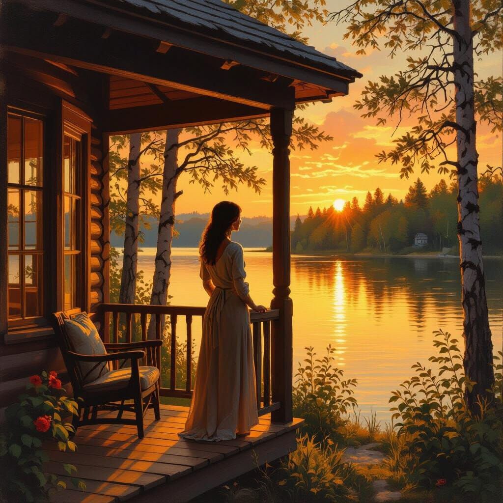 Sunset at my cabin lake house