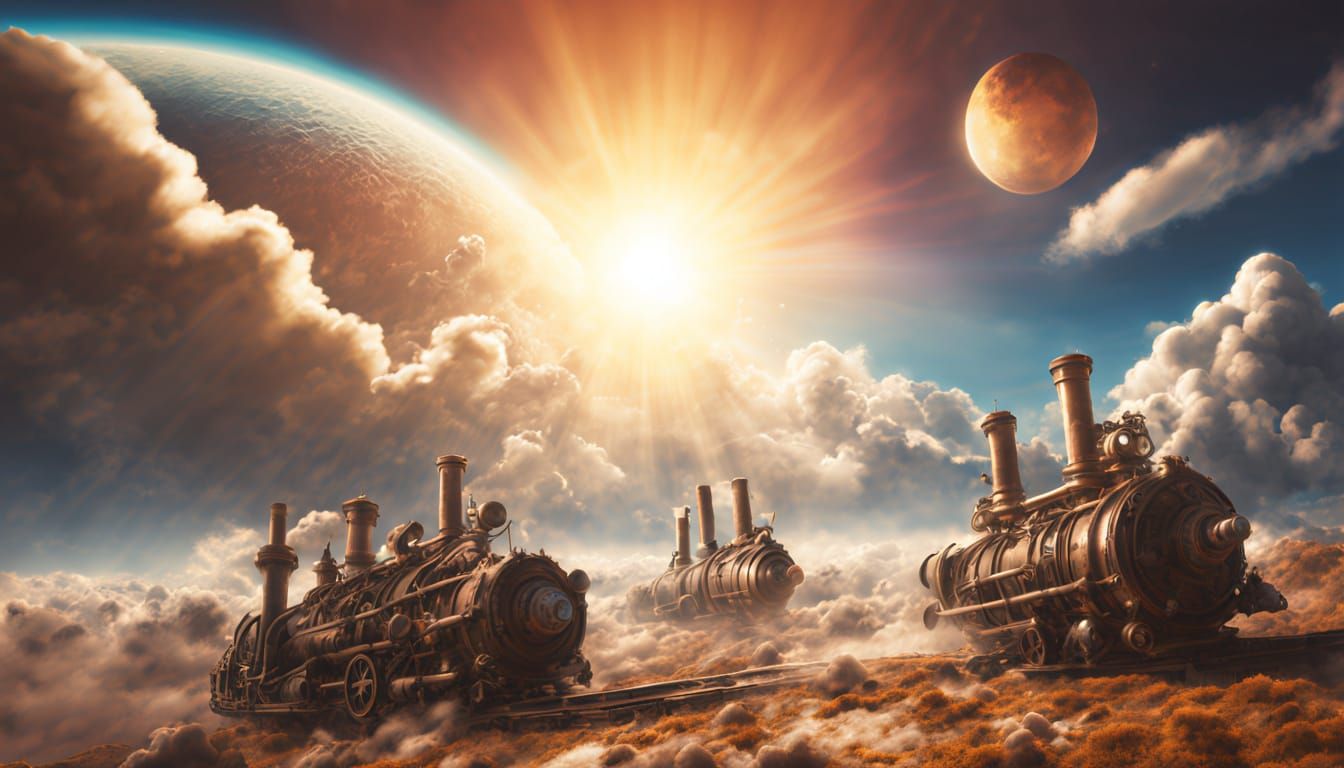 Dramatic Steampunk Planet with Tornadoes and Oceans