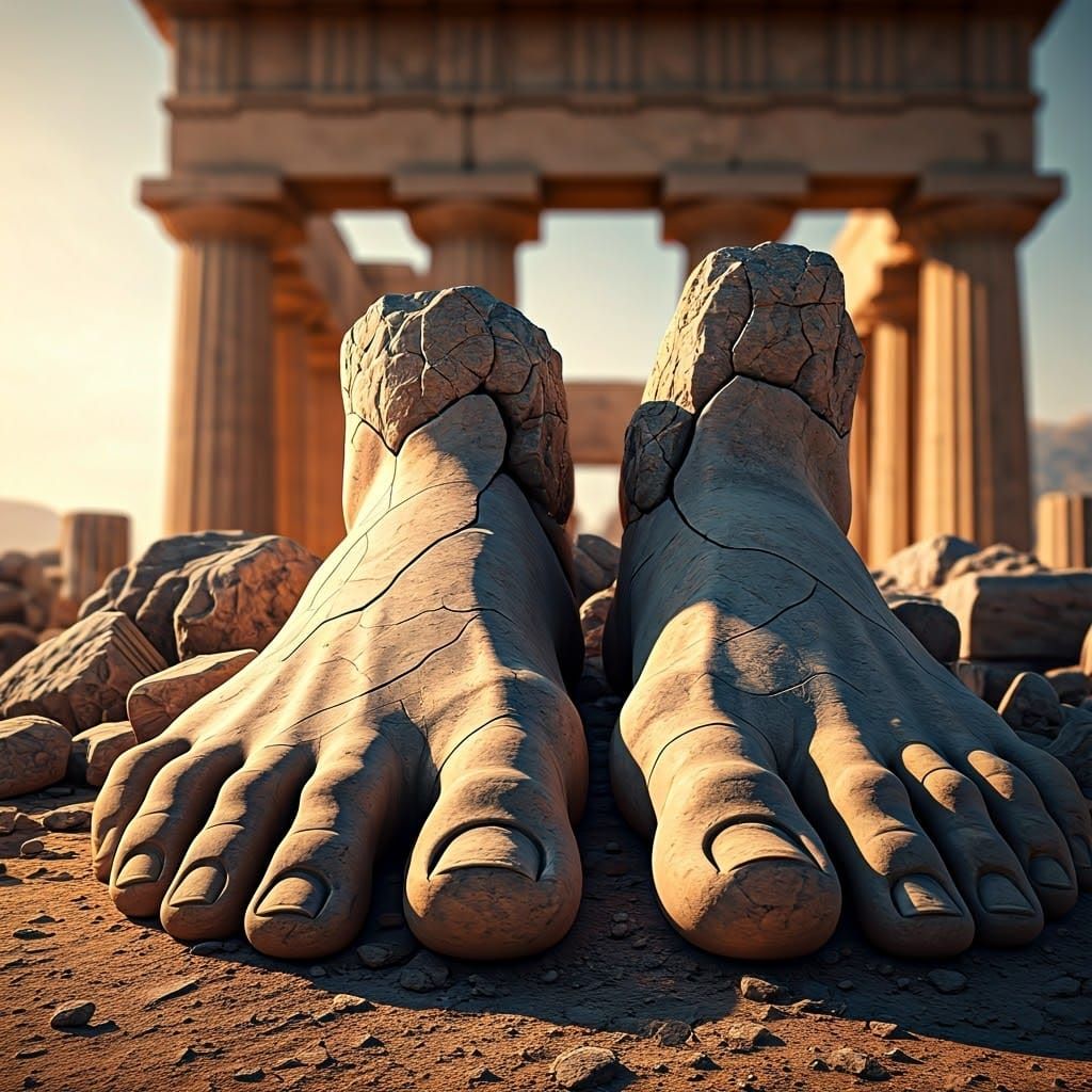 Colossal Clay Feet Amidst Ancient Ruins
