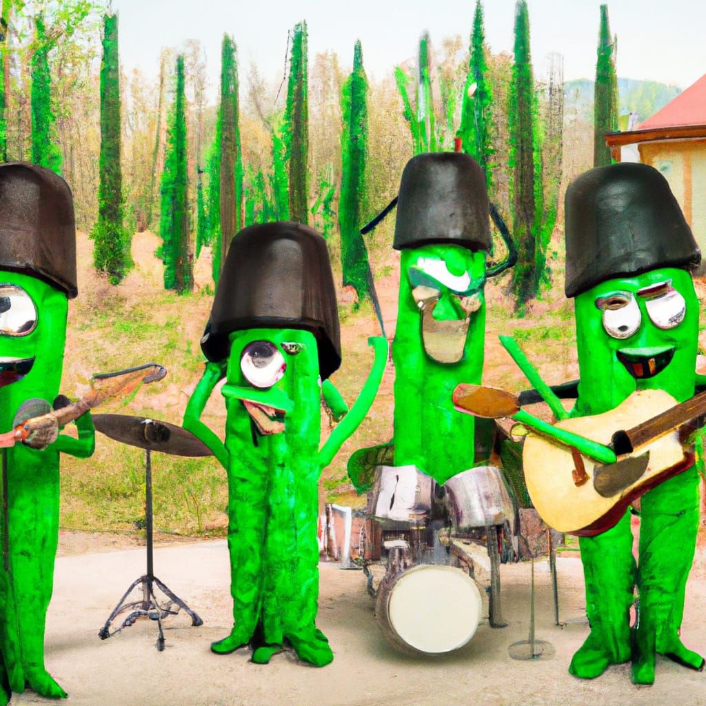 Asparagus Rock Band with Funny Cartoon Faces
