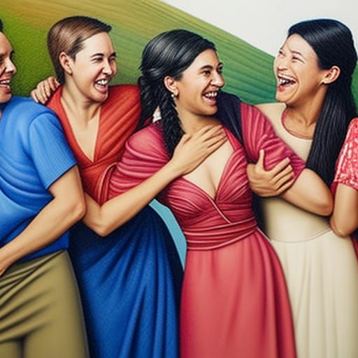 Friends Laughing: Detailed Colored Pencil Drawing