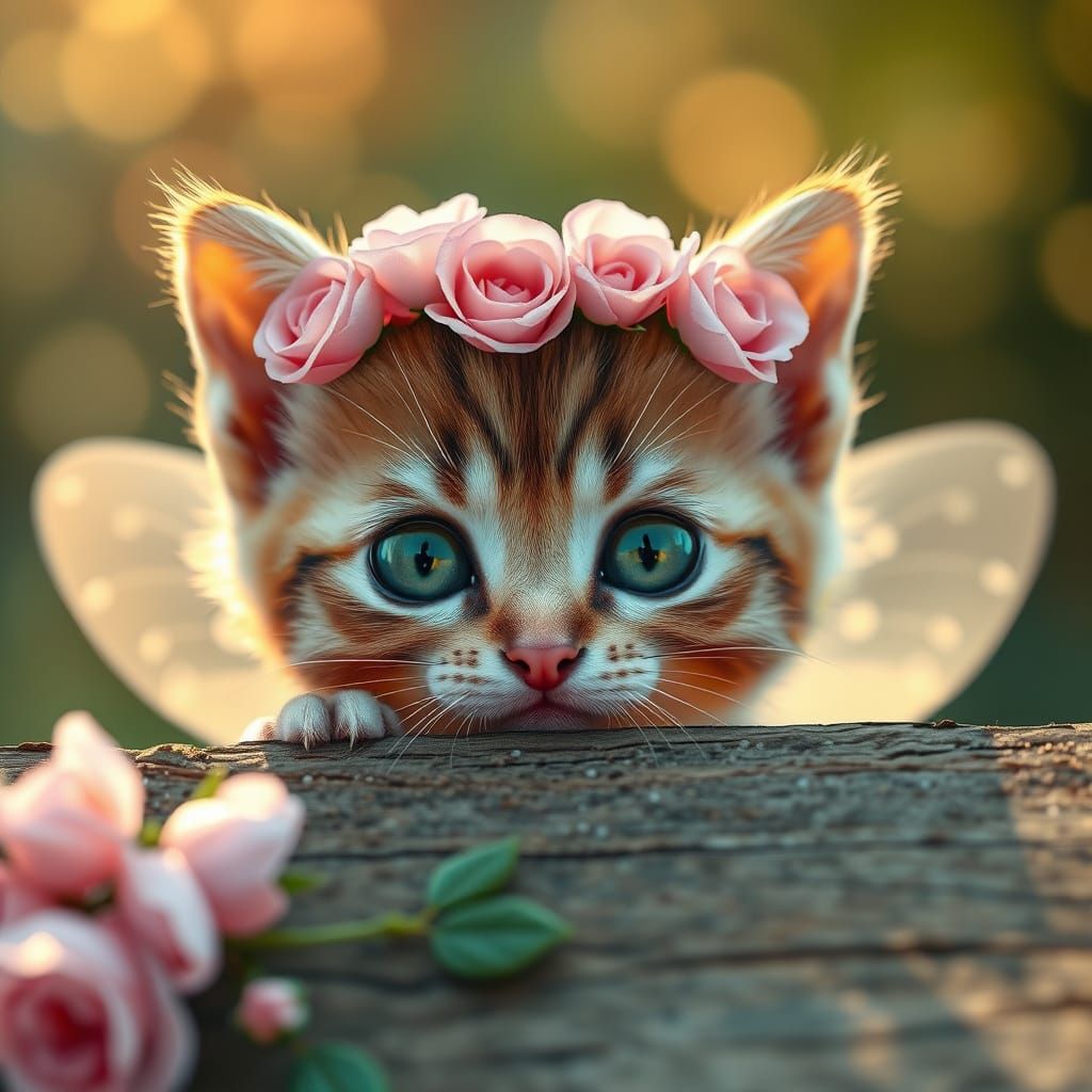 Magical Fairy Kitten with Rose Crown