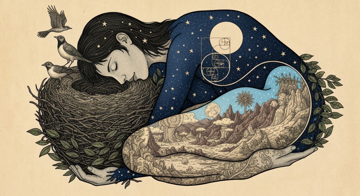 Dreamlike Concept Art: Woman Intertwined with Nature