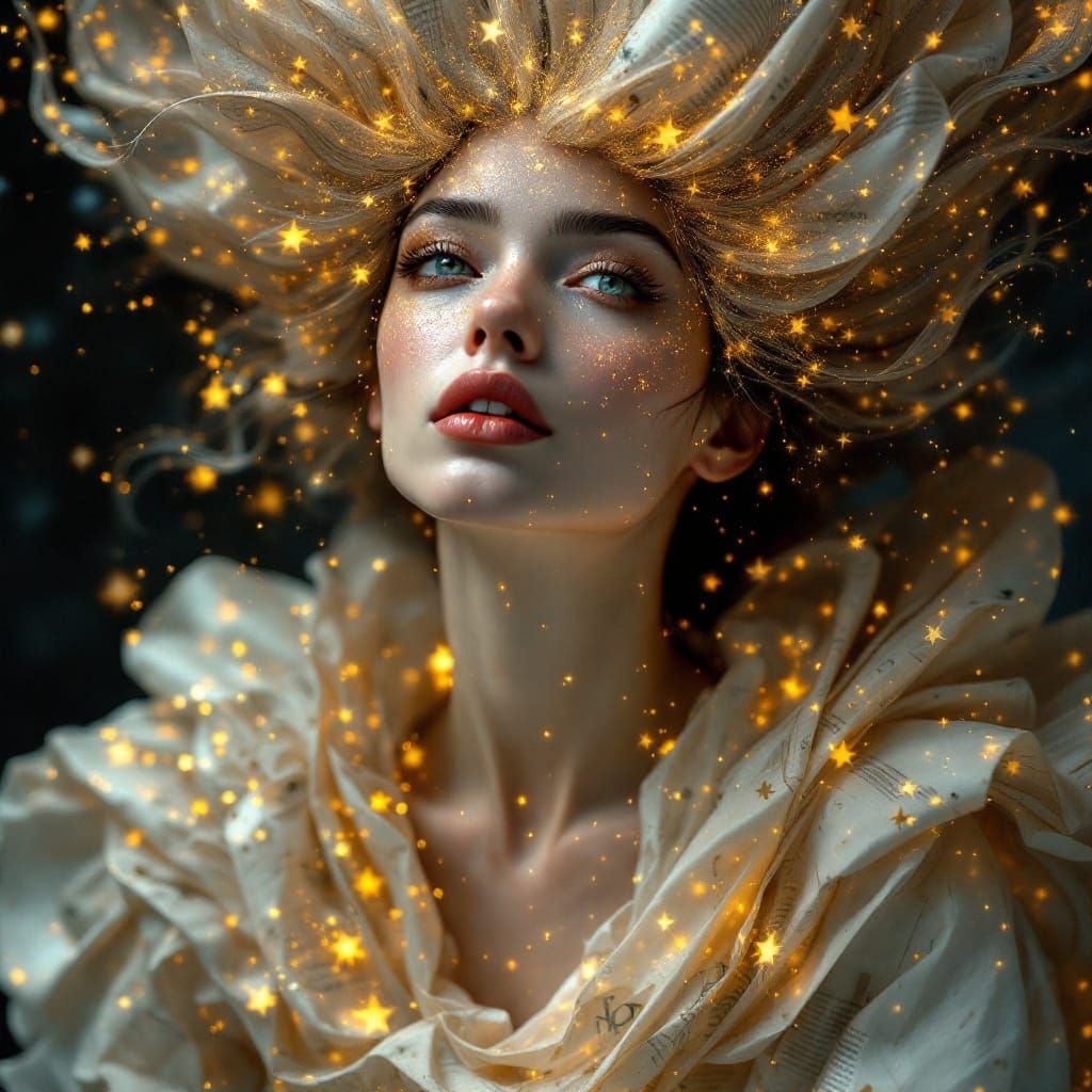 Cosmic Star Woman Portrait with Glowing Hair