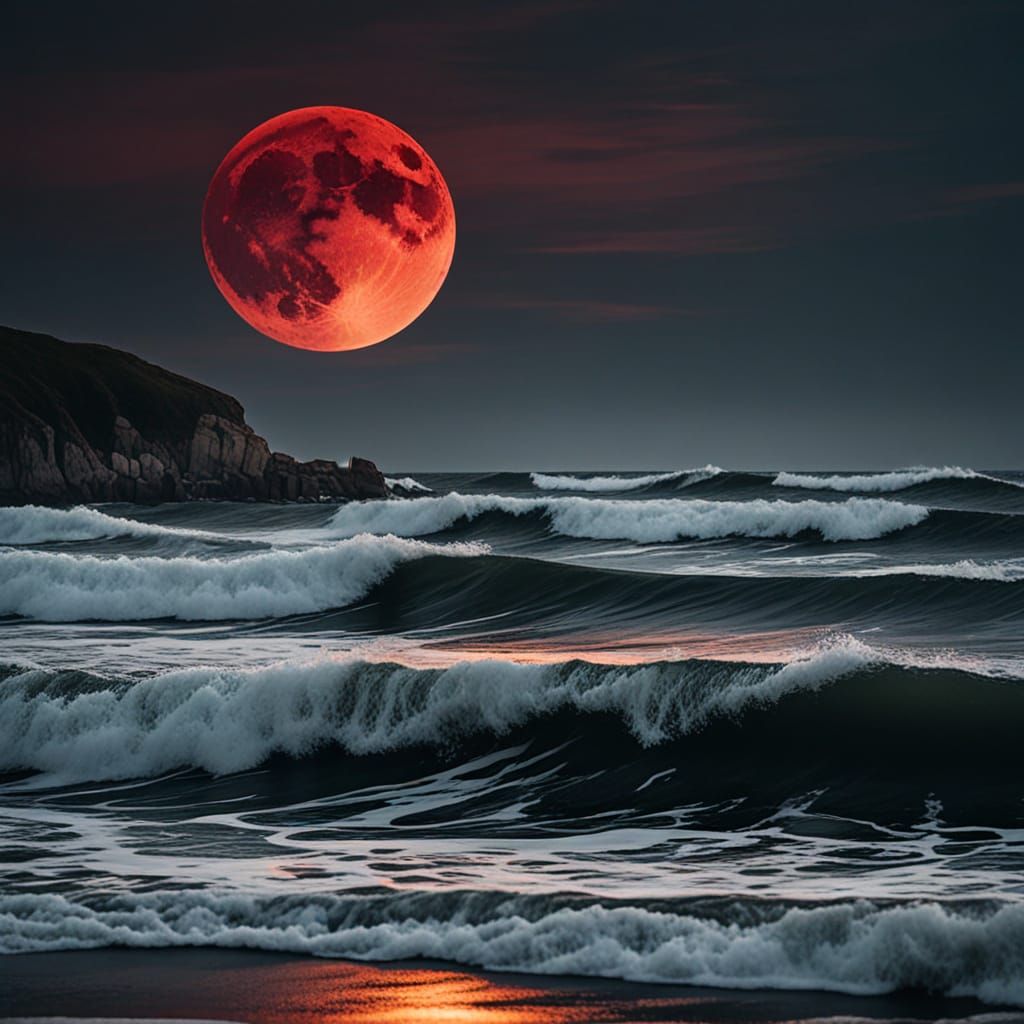 Blood Moon Tides in Surreal Art