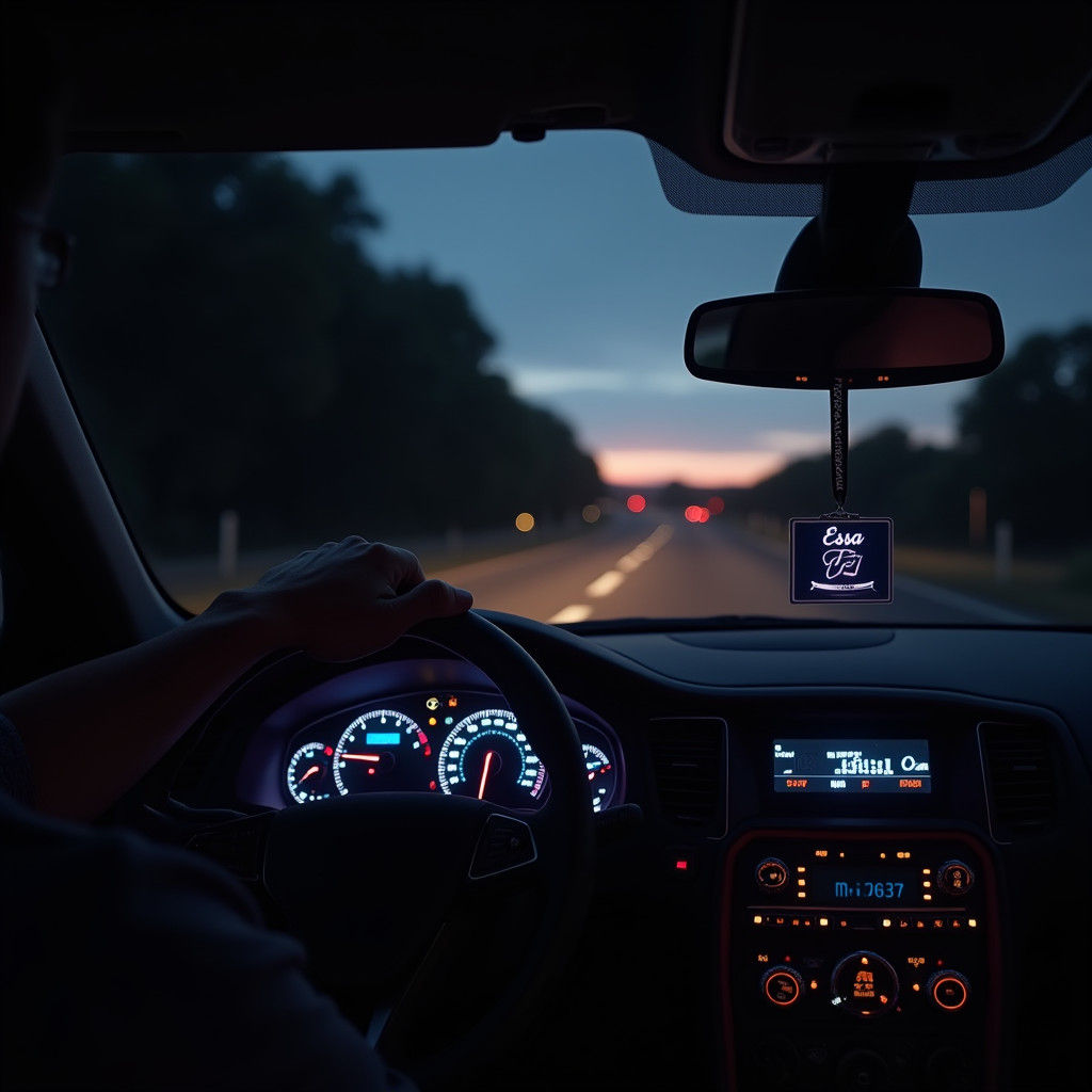 Night Driving Simulation with Glowing Dashboard