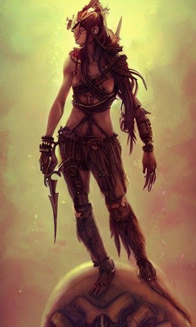 Androgynous Warrior on Skulls, in Dittmann Style