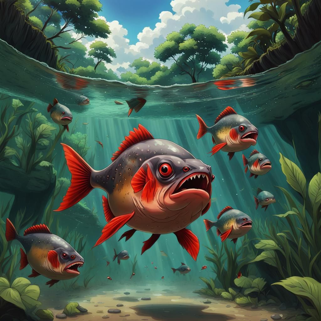 Red-Bellied Piranhas in Anime Style