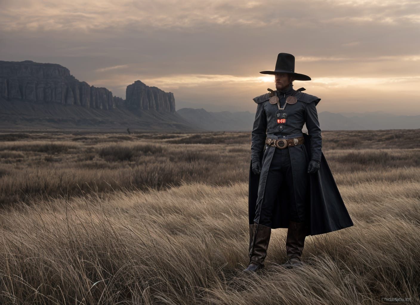 Neo-Futuristic Android Cowboy on Horseback