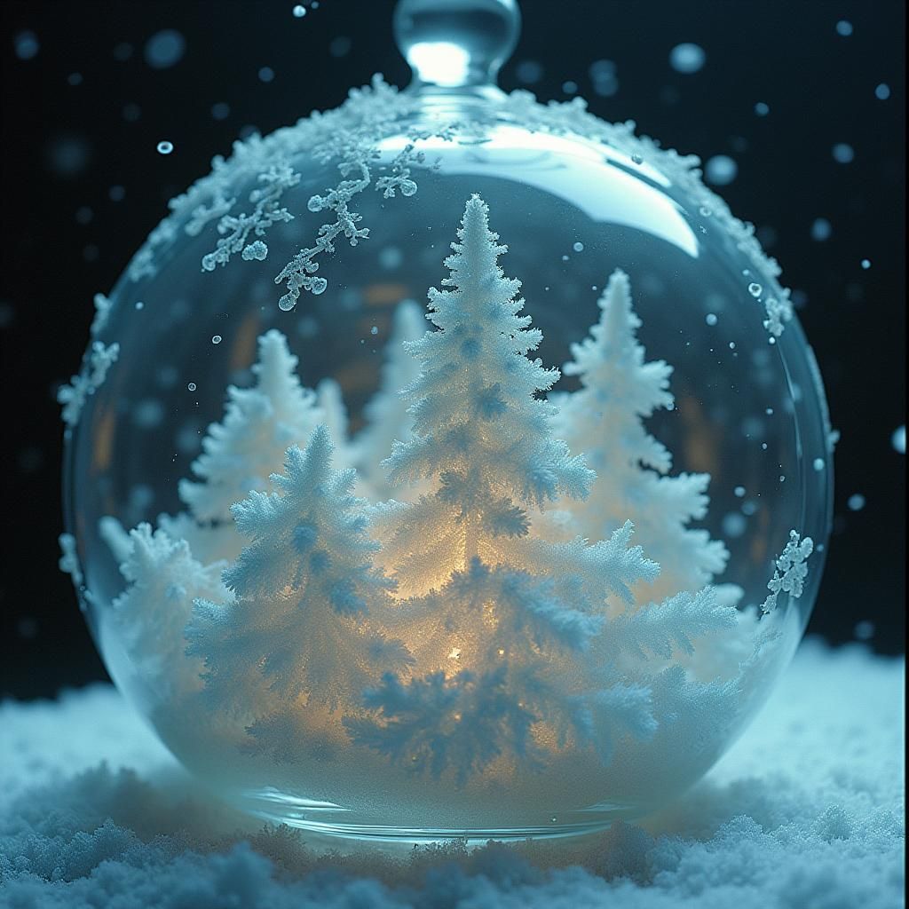 Cinematic Winter Landscape Encased in Crystal Glass