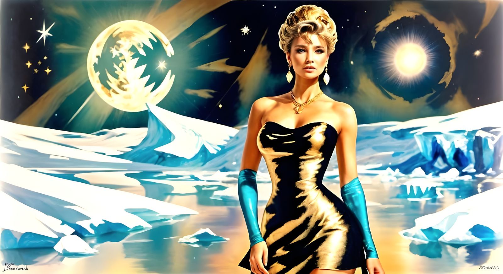 Ethereal Ice Queen in Shimmering Galactic Dress