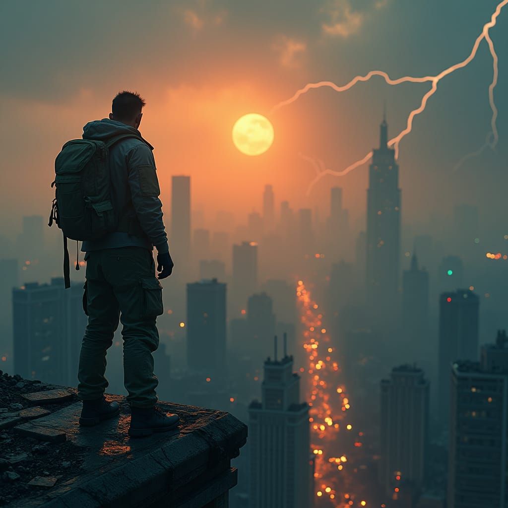 Lone Survivor in Post-Apocalyptic Cityscape