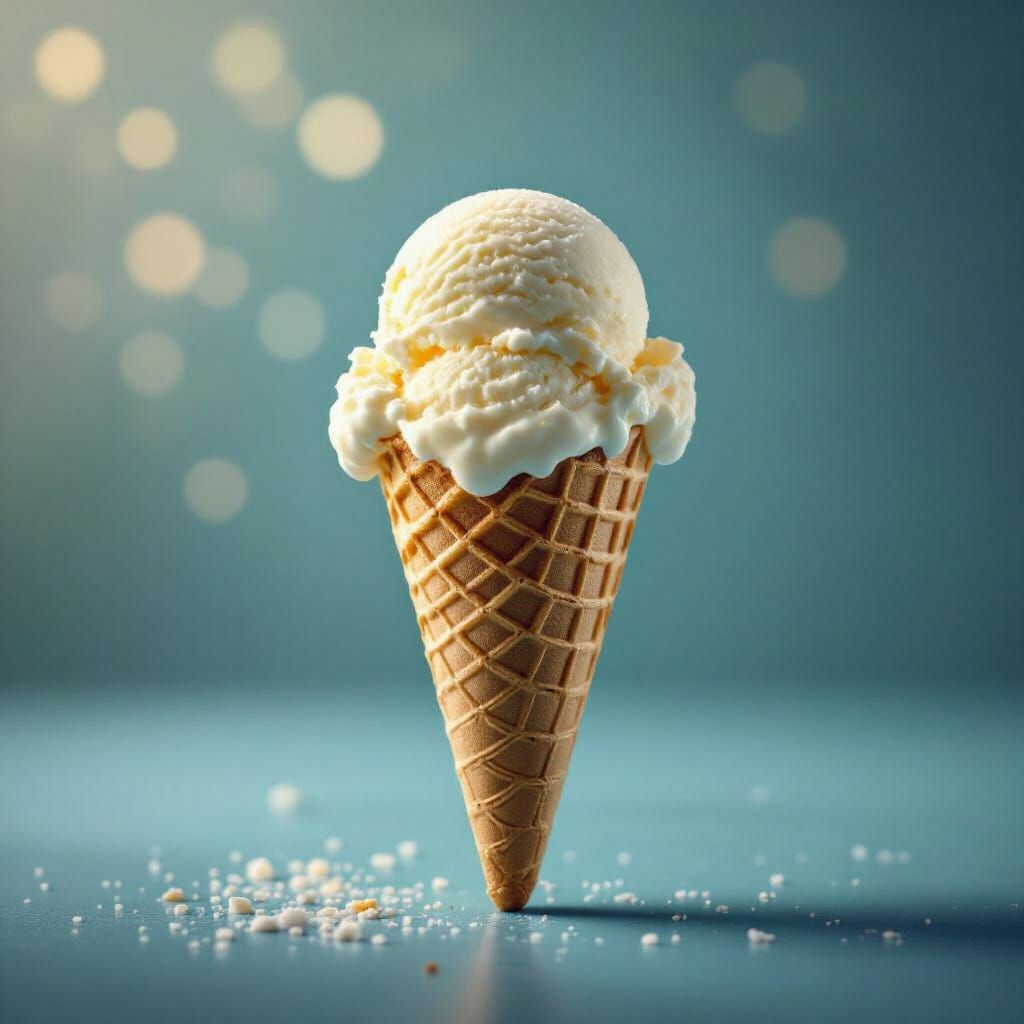 Hyperrealistic Vanilla Ice Cream in Waffle Cone