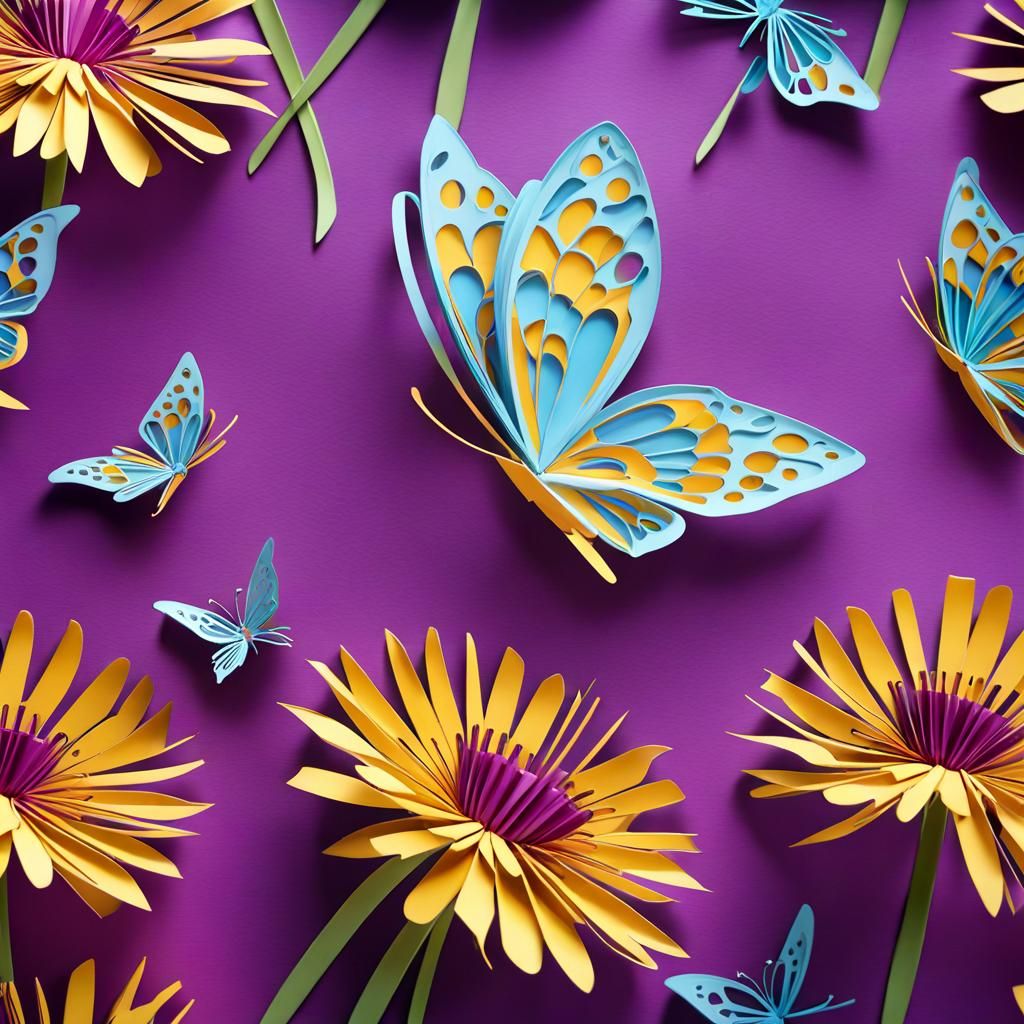 Kirigami Butterfly on Dandelion in Dark Fantasy Style