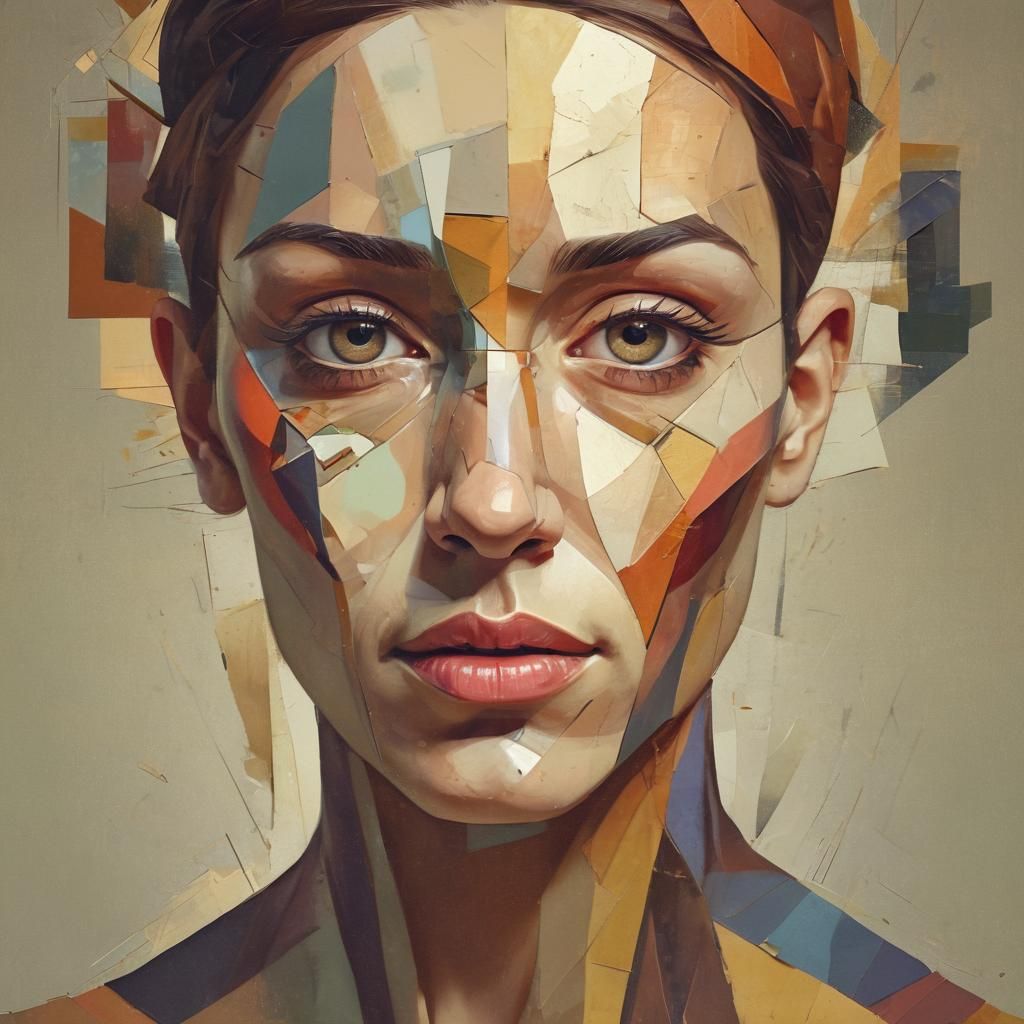 Cubist Human Portrait in Art Deco Style