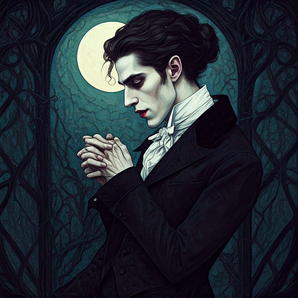 Vampire in Romantic Night, Detailed Portrait