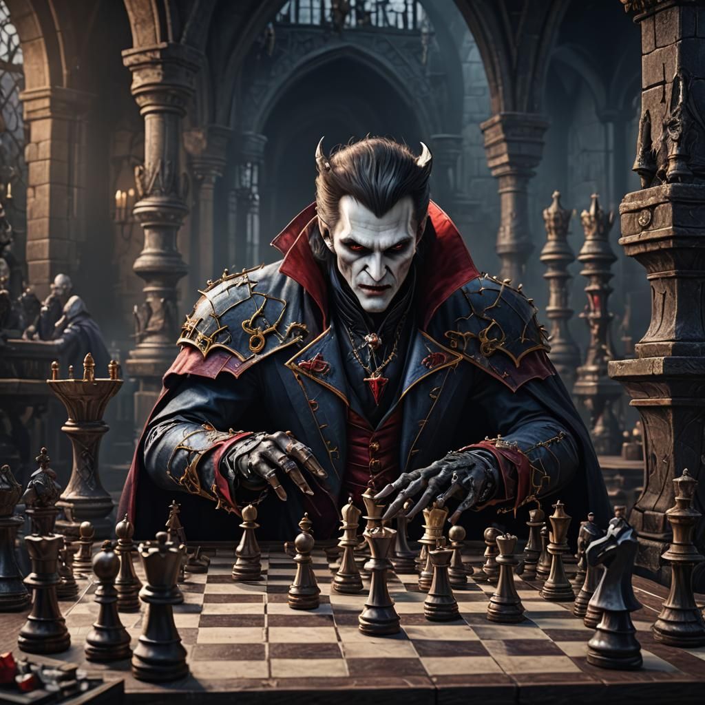 Vampire Plays Chess: Detailed Matte Painting