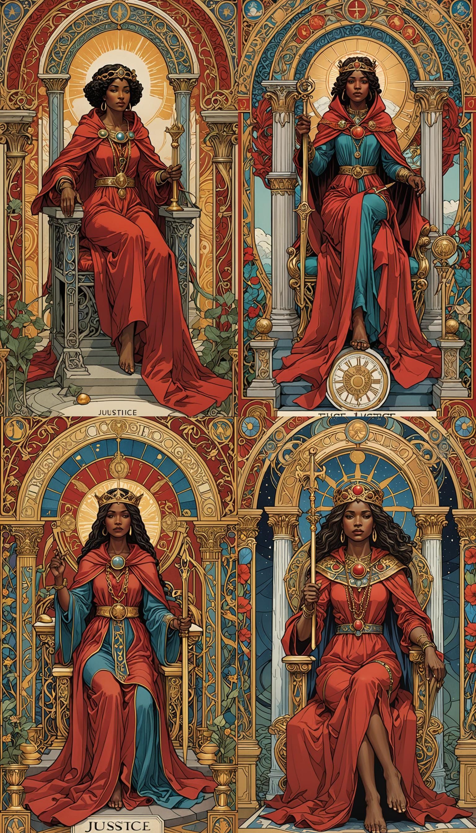 Art Nouveau Justice Tarot Card with Rainbow