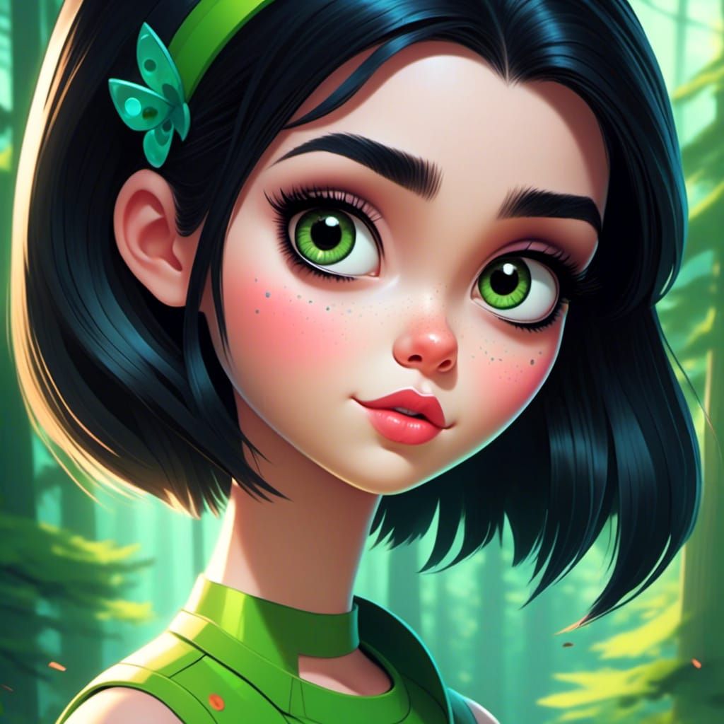 Photorealistic Cartoon Woman in Powerpuff Girls Style