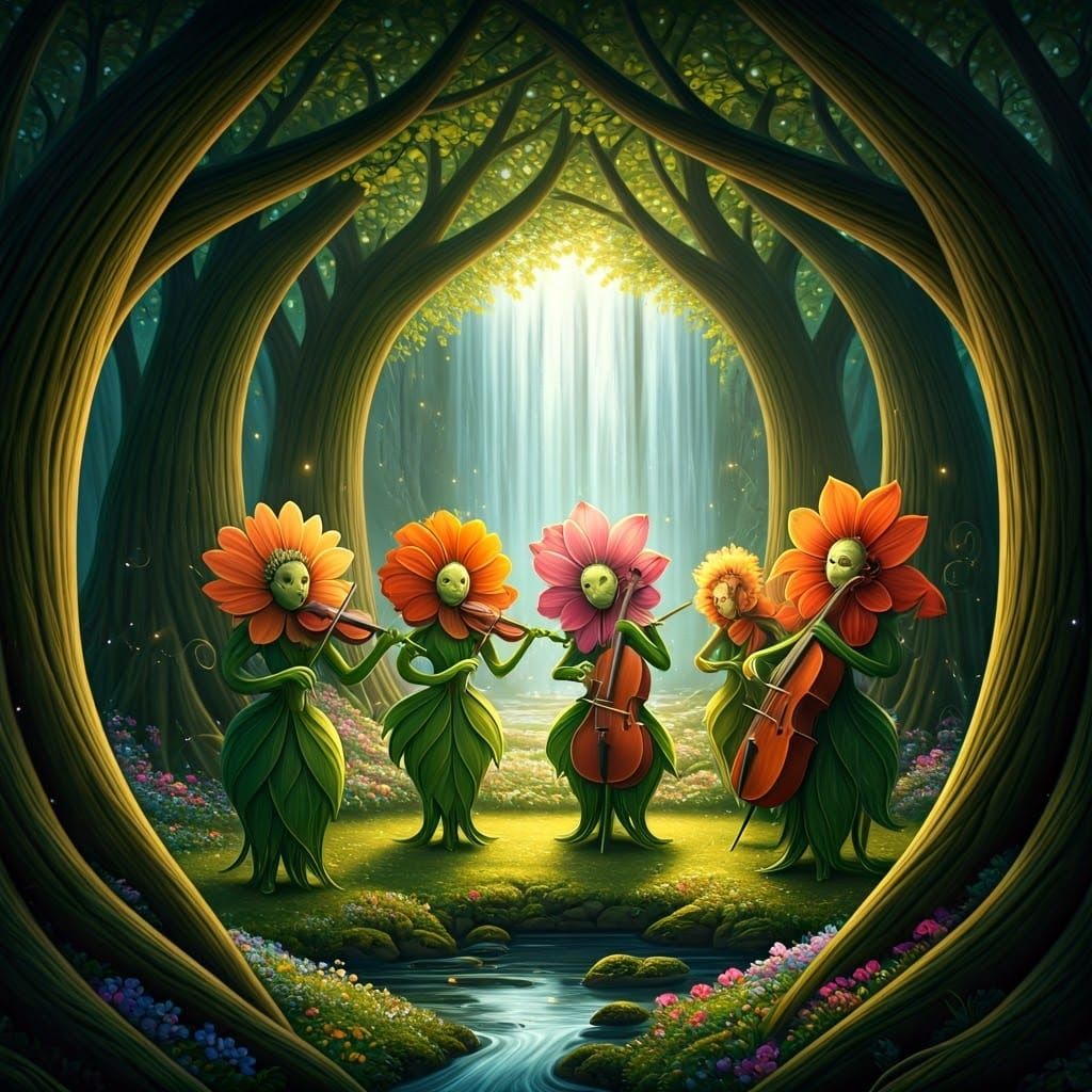 Surreal Floral Symphony in Dreamlike, Whimsical Style