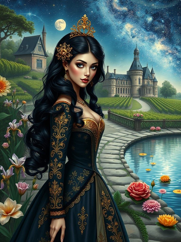 Ethereal Princess Amidst Whimsical Chateau