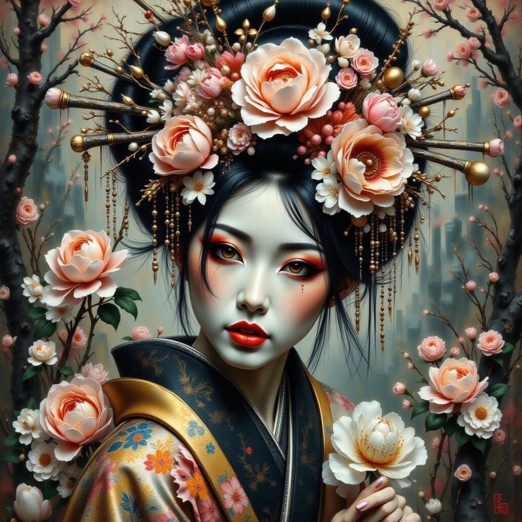 Elegant Geisha in Traditional Japanese Attire