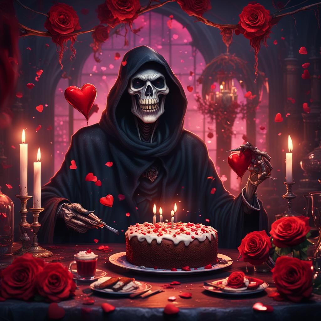 Grim Reaper's Valentine Celebration: Detailed Matte Painting