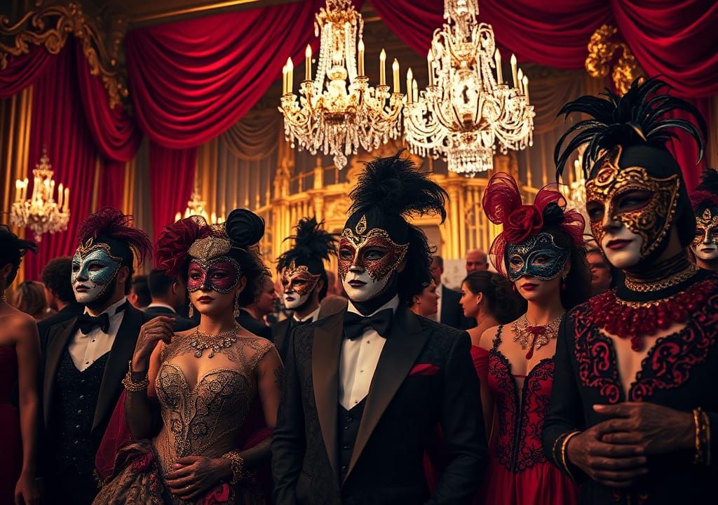 Opulent Masquerade Ball in Theatrical Style