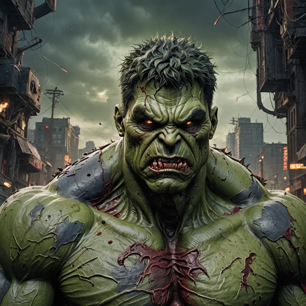 Zombie Hulk Portrait in Detailed Matte Painting