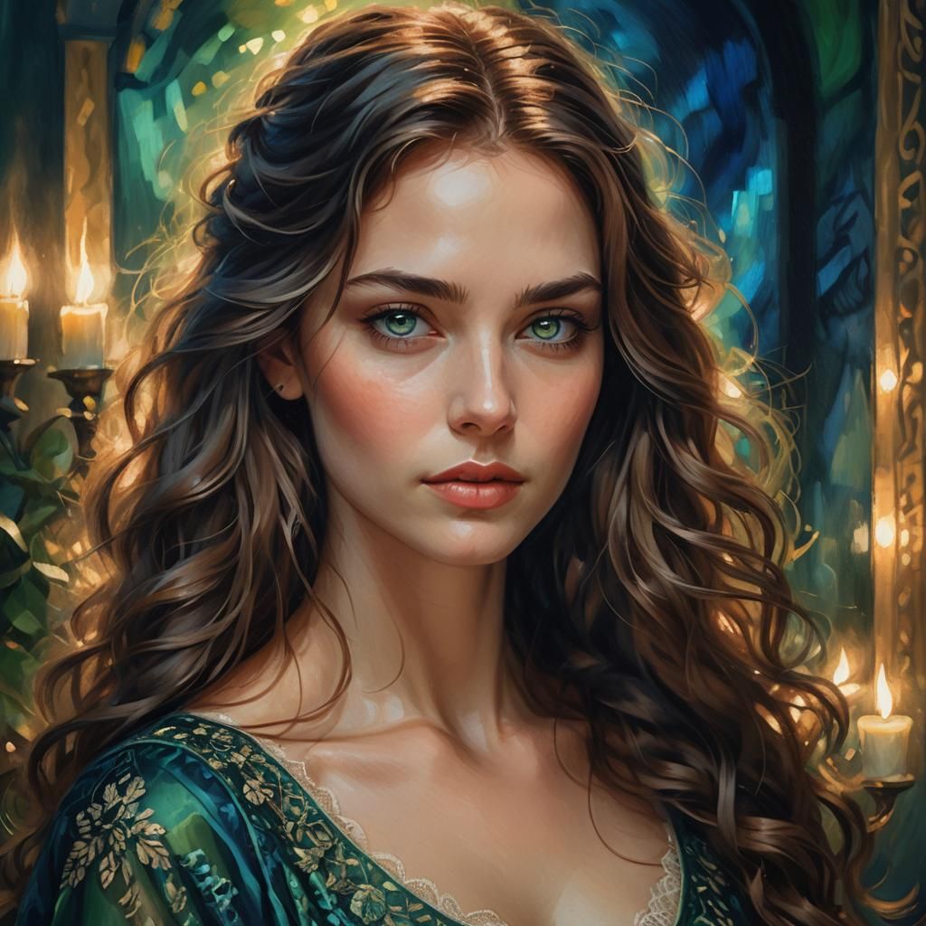 Elegant Woman Portrait in Art Nouveau Style